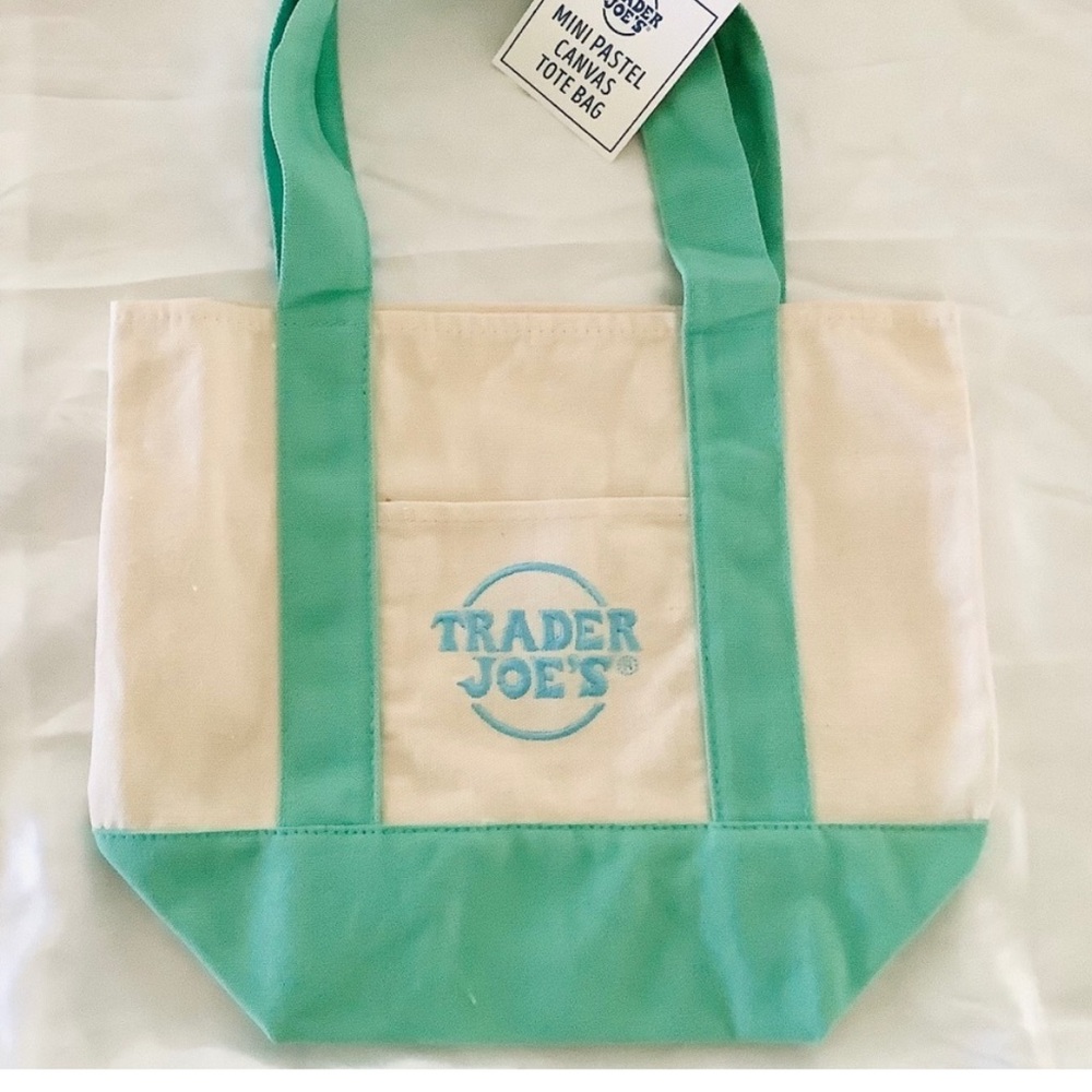 Trader Joe's Cream and Mint Canvas Tote Bag